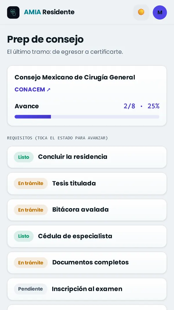 Preparación para el consejo: el avance y los requisitos listos, en trámite y pendientes.